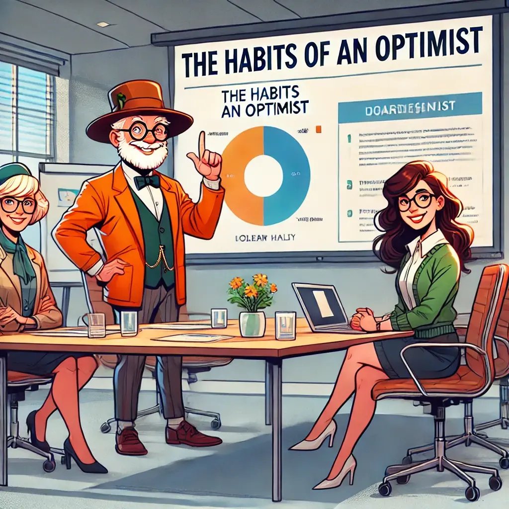 DALL·E 2024-07-17 10.48.30 - An older man with an orange jacket and hat, a 40-year-old blonde lady with Irish features, and a round-faced lady with dark hair are presenting in a b